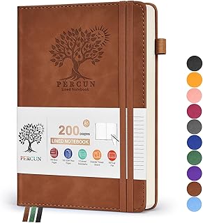 PERCUN Lined Journal Notebook for Women and Men,Hardcover Leather Journaling Notebook for Writing, Travel, Business, Work ...