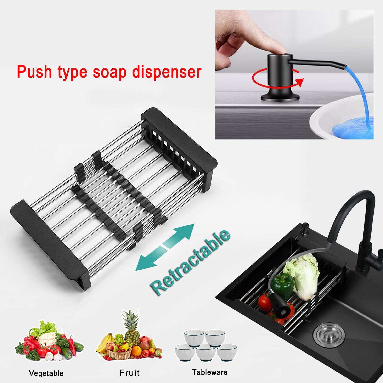 Spüle Küchenspüle Schwarz Edelstahlspüle Spülbecken Haushaltsspüle Set Mit Wasserhahn Und Seifenspender Freistehende Restaurantspüle Für Außen Innen Küche Garten Camping, Antirost