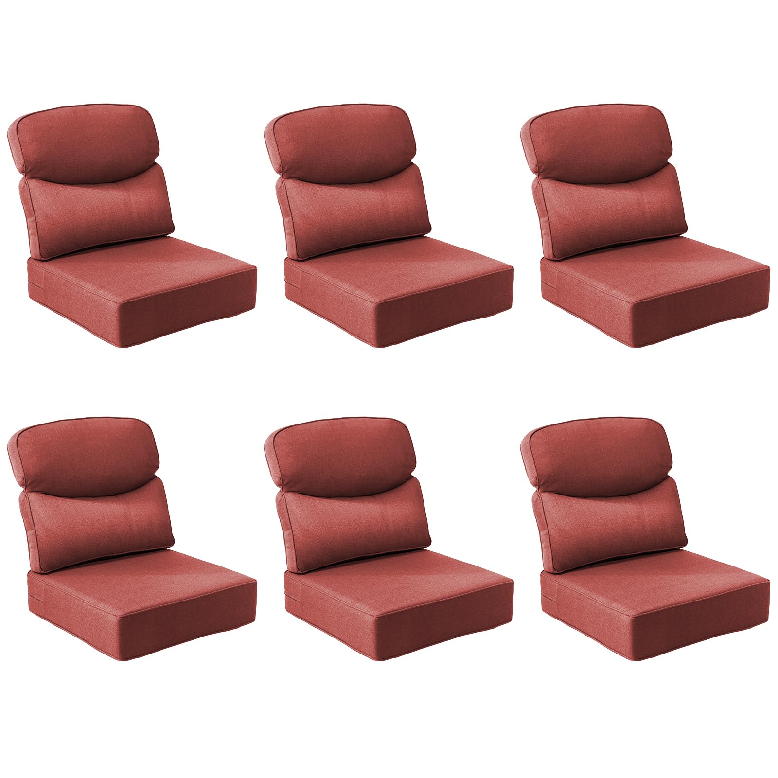 Outdoor Cushion Set for Patio Furniture, UV Resistant, Water Resistant - 6 Inch Thick Dual Layer Back Support Cushions– 24x24 Inch Patio Seat Covers for Chair/Sofa/Couch | Red | 6-Pack |