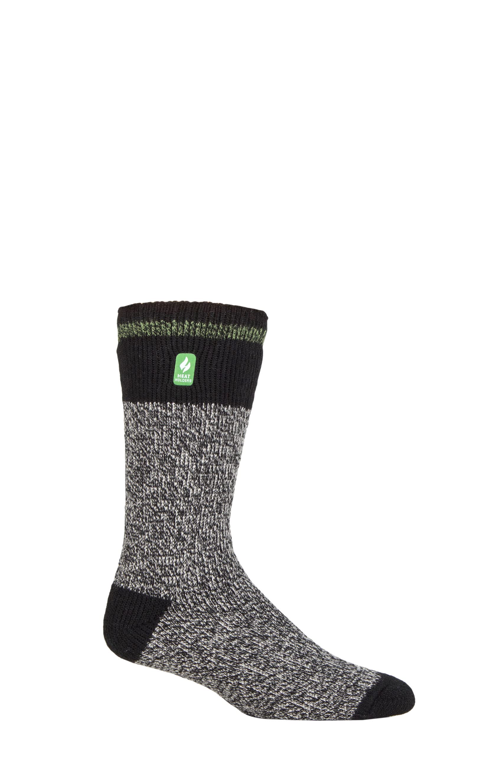 HEAT HOLDERS SOCKSHOP Mens 2.3 TOG Patterned and Plain Thermal Socks Pack of 1 Porto Rugged Block Stripe Black/Green 6-11