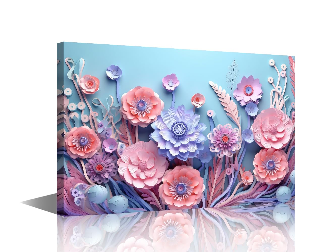 TISHIRON 1 Panel Canvas Wall Art for Living Room Colorful Flowers，Blue Wall Art Pink Purple Flower Bathroom Decor Wall Art Minimalism Large Canvas Wall Art Paintings Framed Ready to Hang 12x18inch