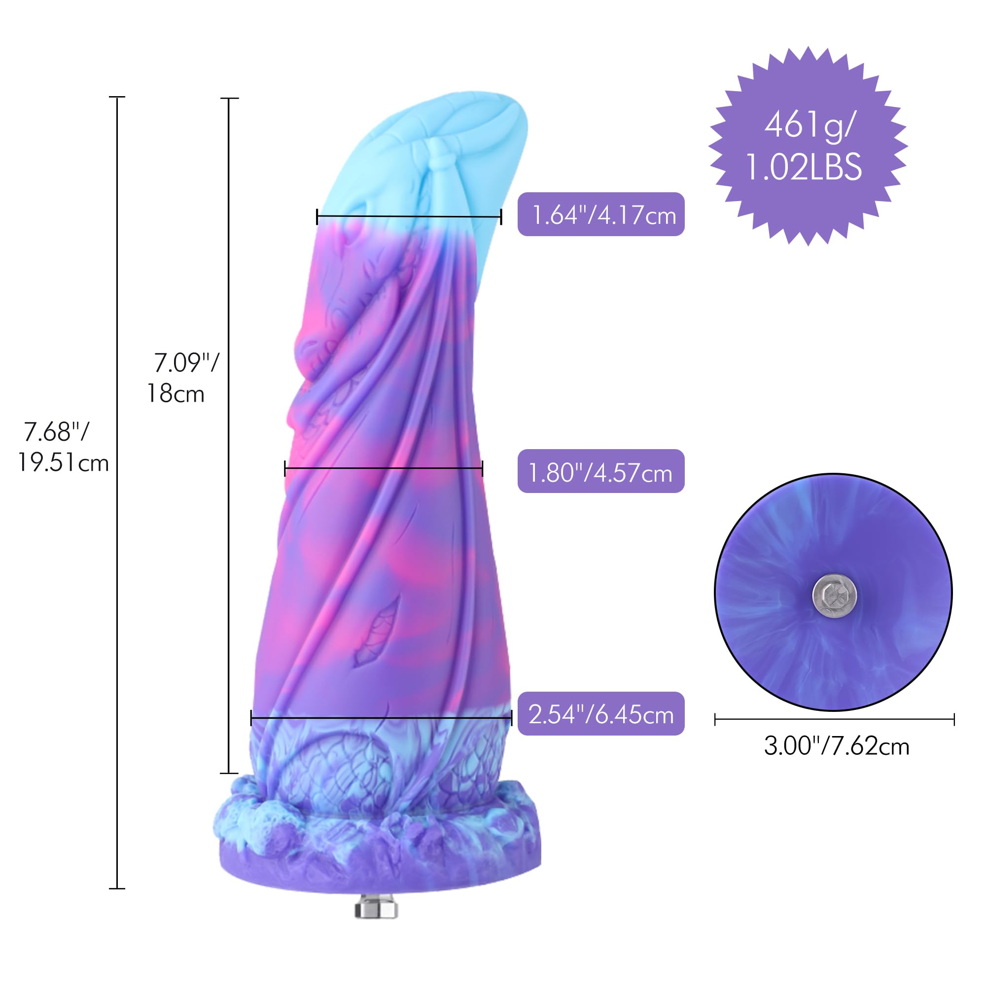 Hismith 7.48” Silicone Dildo, 7.09” Insetable Length, Carving Sex Toys with KlicLok System for Advanced User - Fantastic Series