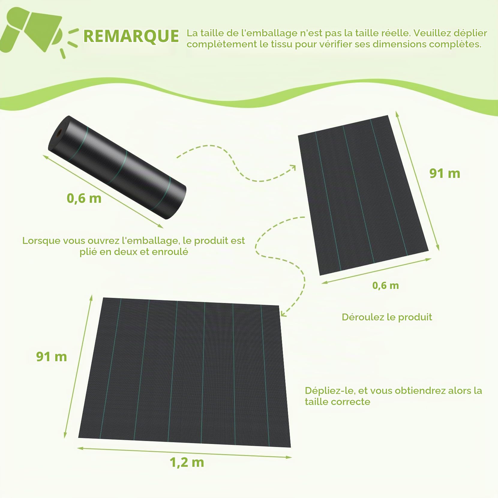 iropro - Barrière tissée robuste, contre les mauvaises herbes, pour aménagement paysager et pour le jardin - 1,2 x 91,4 m