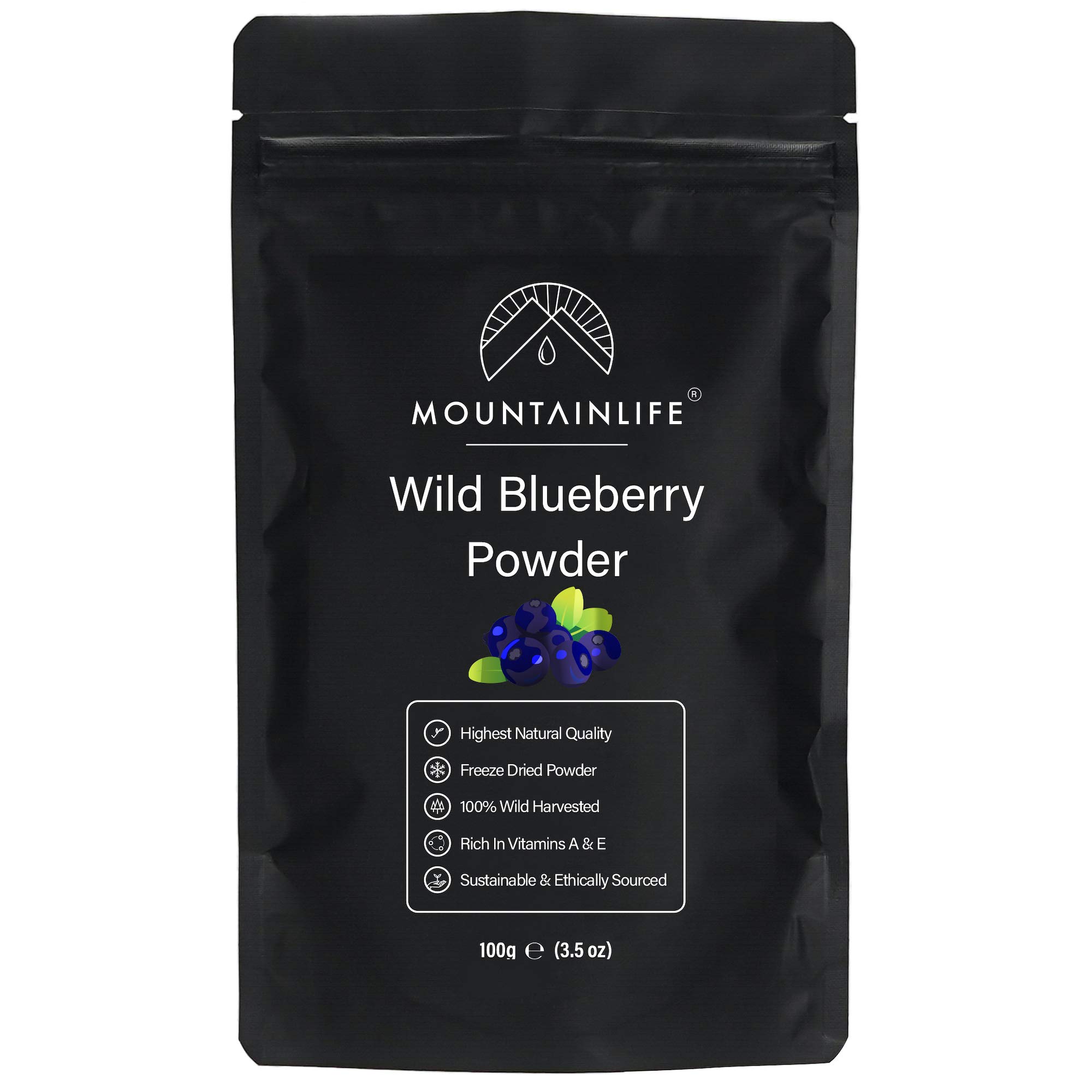 Mountainlife Blueberry Powder (Bilberry) | 100g | 100% Wild Harvested Superfood Blueberries from Siberia | Rich & Organic Vegan Freeze Dried Berry Fruit Powder | Contains Rich Vitamins A, E, C, K