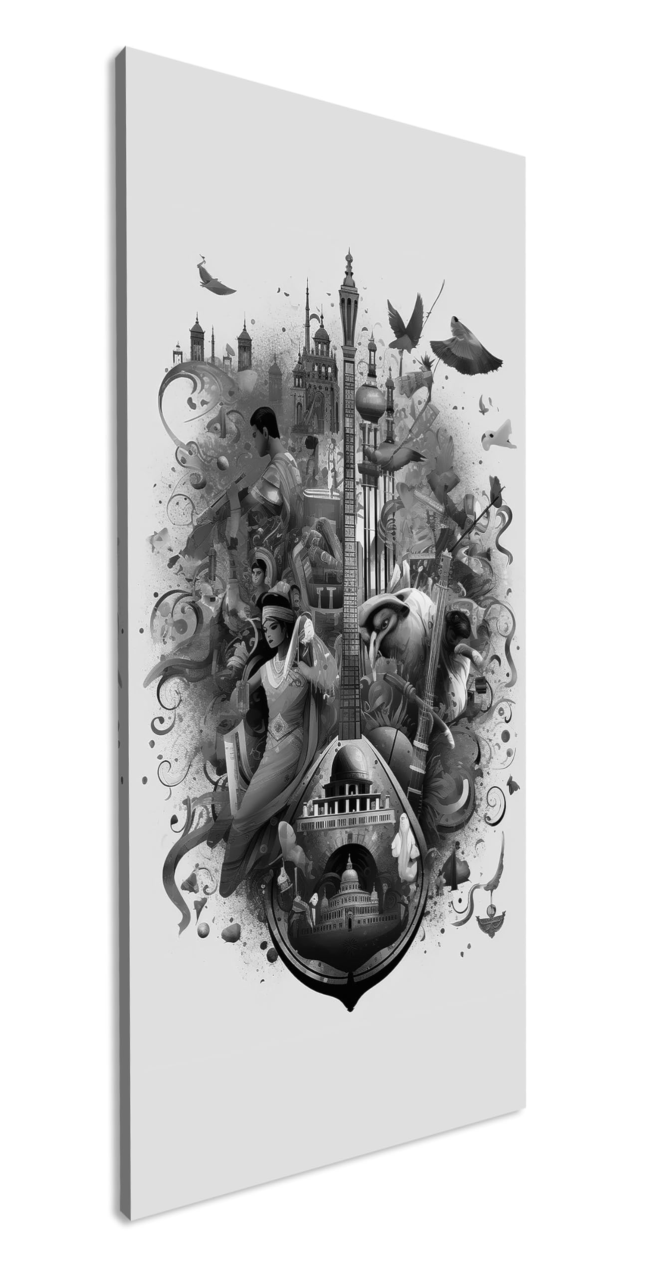 Colores de la cultura: una fiesta de música, danza e historia, panorámica, 100 x 50 cm, efecto: blanco y negro, XXL, impresión artística sobre marco de madera, lienzo, mural, decoración de salón
