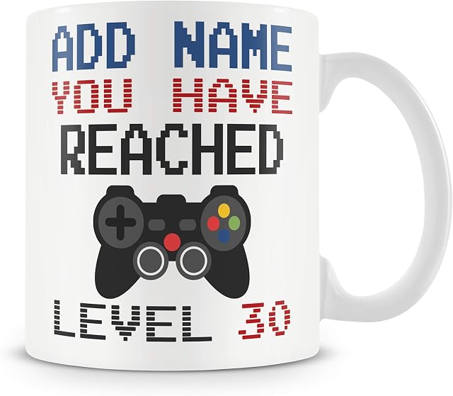 30th Birthday Gamer Gift - Personalised Mug/Cup - Add Name - Video Game Design
