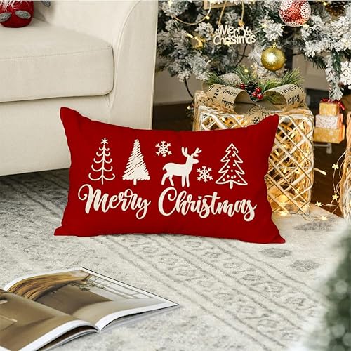 Miniatura 2 de RABUSOFA Fundas de almohada de árbol de reno de Navidad de 12 x 20 pulgadas, decoraciones de Feliz Navidad, fundas de almohada decorativas de