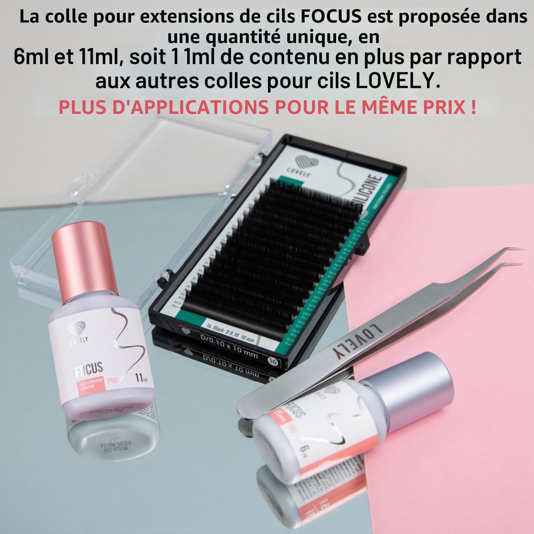 LOVELY colle pour cils FOCUS (11ml, couleur : NOIR) colle ultra-rapide, temps de séchage : 0,5 secondes, 8 semaines d'adhérence, pour des extensions de cils professionnelles, Extension Glue