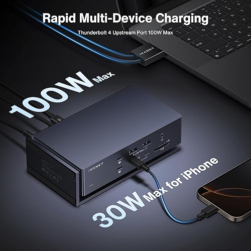 Miniatura 9 de iVANKY FusionDock Max 1 Dual Thunderbolt 4 chips, 20 en 1 Quad 6K 60Hz Monitor MacBook Estación de acoplamiento 40Gbps Dock para Mac M1M2M3 ProMax,