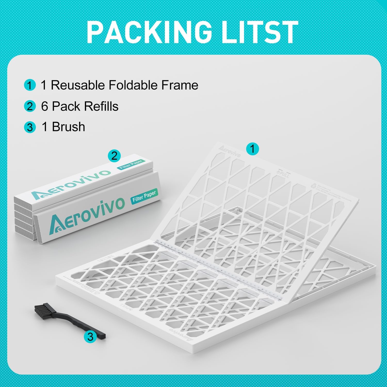 16x20x1 MERV8 Refillable Air Filter Starter Kit, 1 Reusable Foldable Frame ＆ 6 Refills, Perfect for Most AC HVAC Furnace Devices, Actual Size 15.75x19.75x0.75in