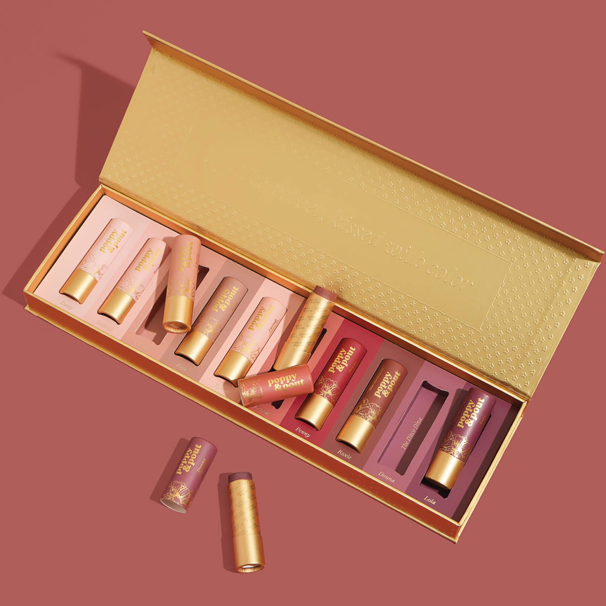 Poppy & Pout All Natural Lip Tints, Sustainable Cardboard Tubes, Hand-filled, Beeswax, Vitamin E, Coconut Oil, Cruelty Free (10pk Premium Gift Set)
