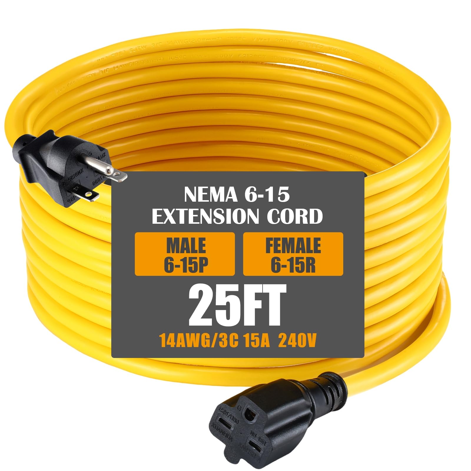 Amazon.com: Tellegloww 25ft NEMA 6-15 Extension Cord 6-15P Male to