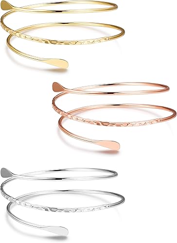 Finrezio - 3 brazaletes minimalistas simples de bobina para brazaletes de brazo superior para mujeres y niñas diámetro ajustable de 315 pulgadas