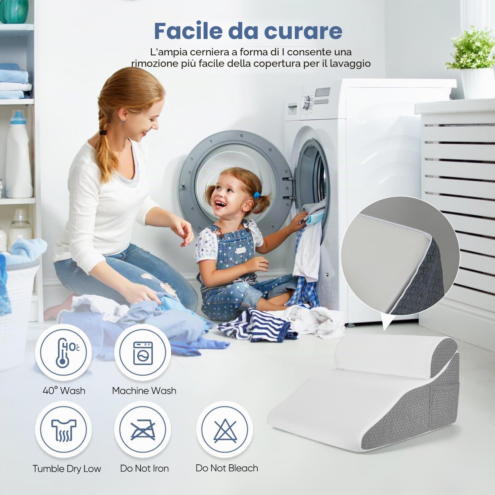 Cuscino da lettura per letto e divano, cuscino curvo a cuneo con memory foam, schienale ergonomico, cuscino reflusso, custodia lavabile, cuscino da reflusso per adulti, 50 x 50 x 30 cm
