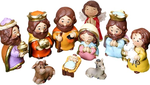 LAFANDE Nativity Set with Crib Stable | 10 Resin Nativity Set, Nativity Scene, Religious Table Decorations Collection Holidays Decor
