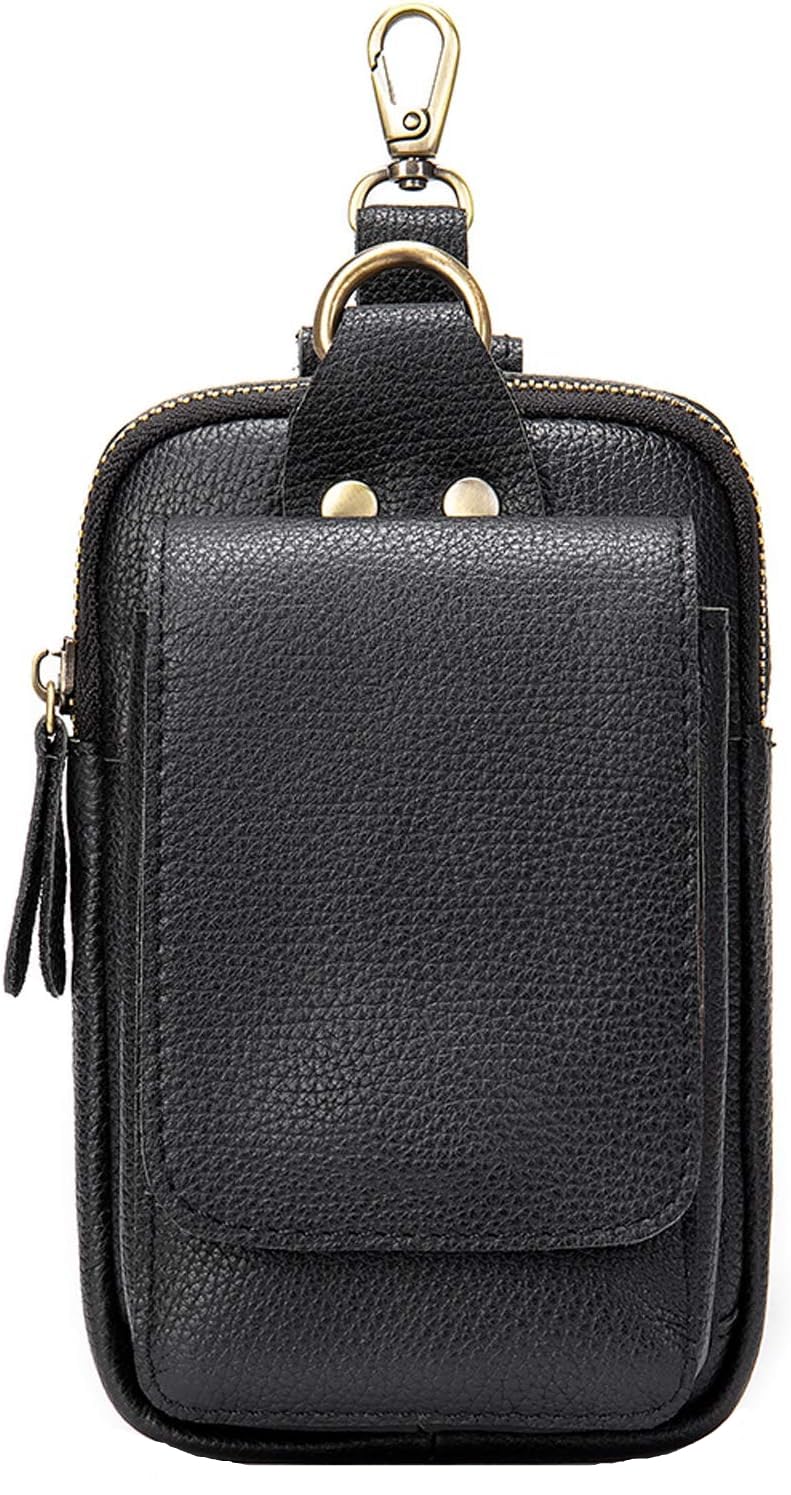 Riñonera de piel auténtica para hombre, bolsa para teléfono celular, para viajes, deportes al aire libre, senderismo, caminar, Negro, Vintage