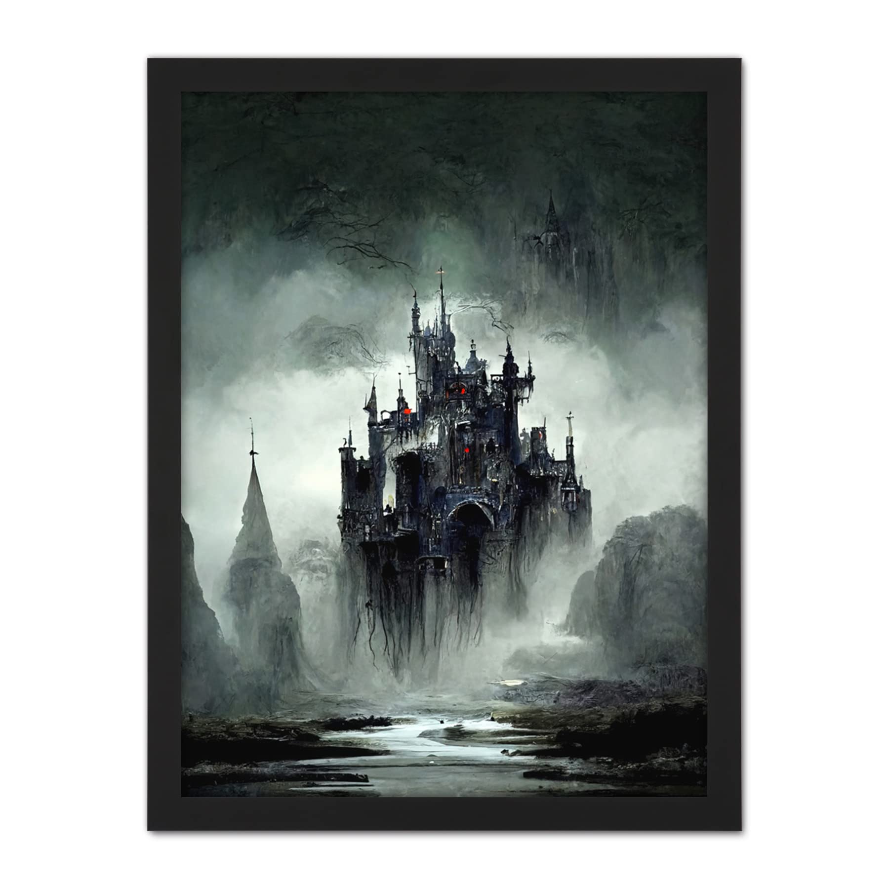 Doppelganger33 LTD Dark Gothic Castle Fantasy Landscape Artwork Framed Wall Art Print 18X24 Inch