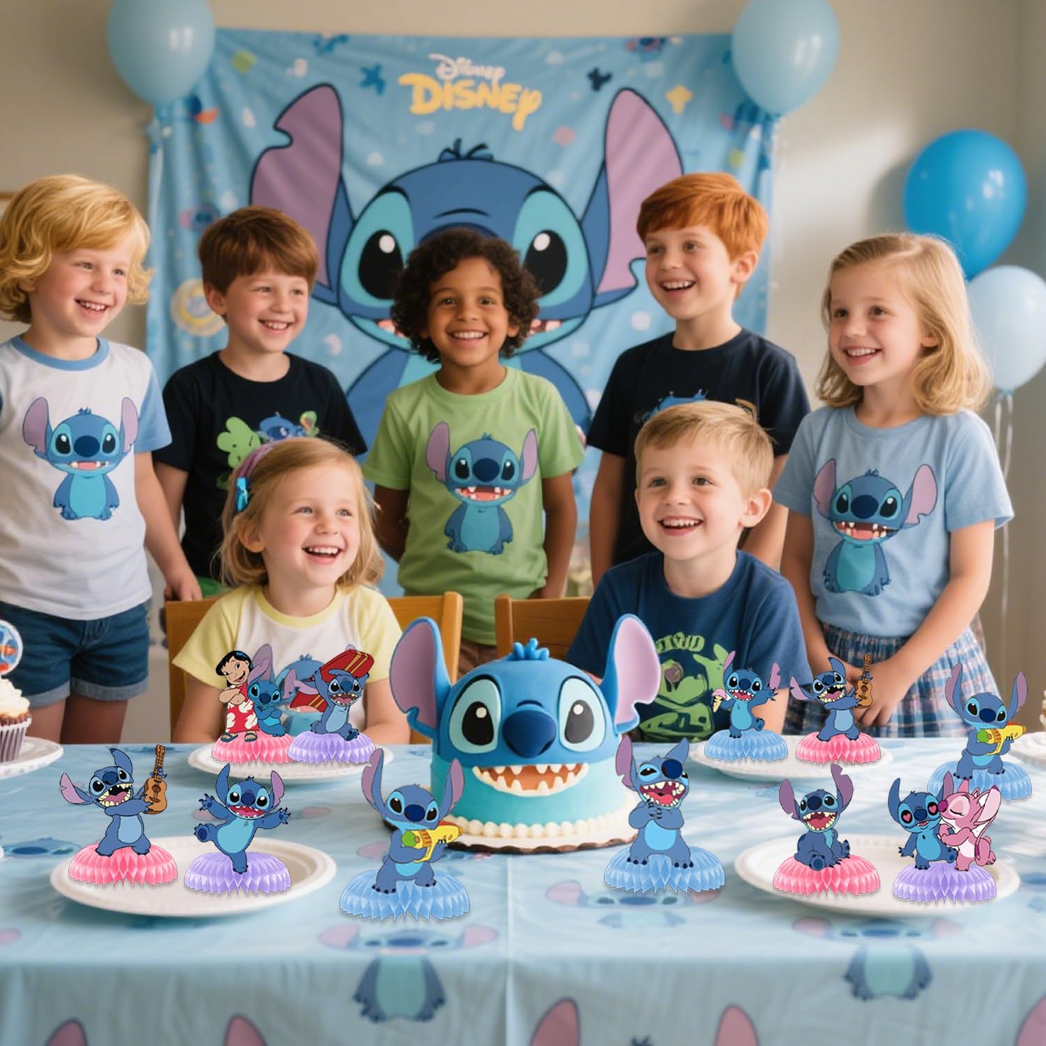 Stitch Birthday Party Supplies, 9Pcs Honeycomb Centerpieces for Stitch Party Decorations, Double Sided Table Birthday Decorations Centerpieces