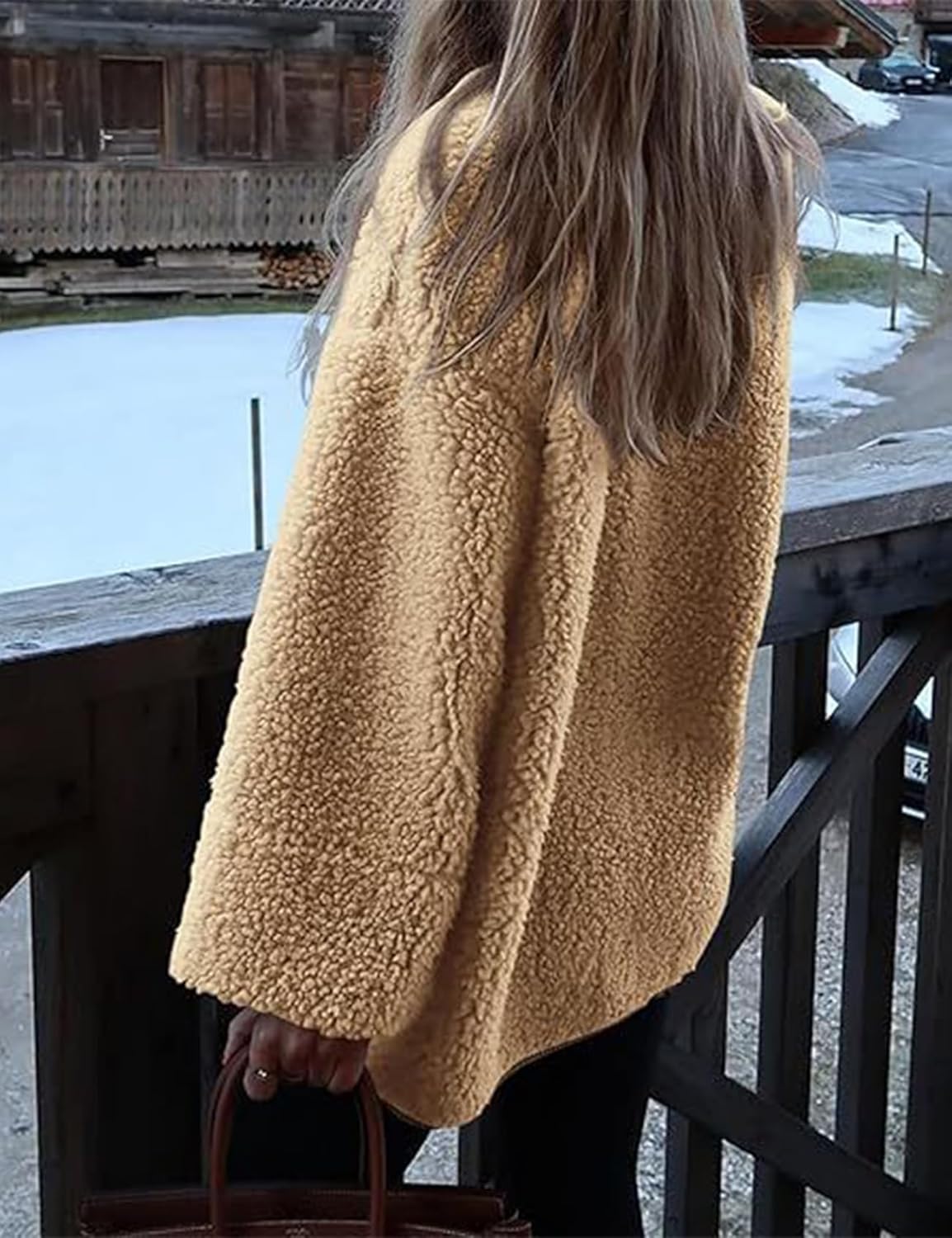 Kissonic Womens Fuzzy Sherpa Fleece Jackets Button Down Long Sleeve Corduroy Patchwork Outwear with Pockets - Image 2