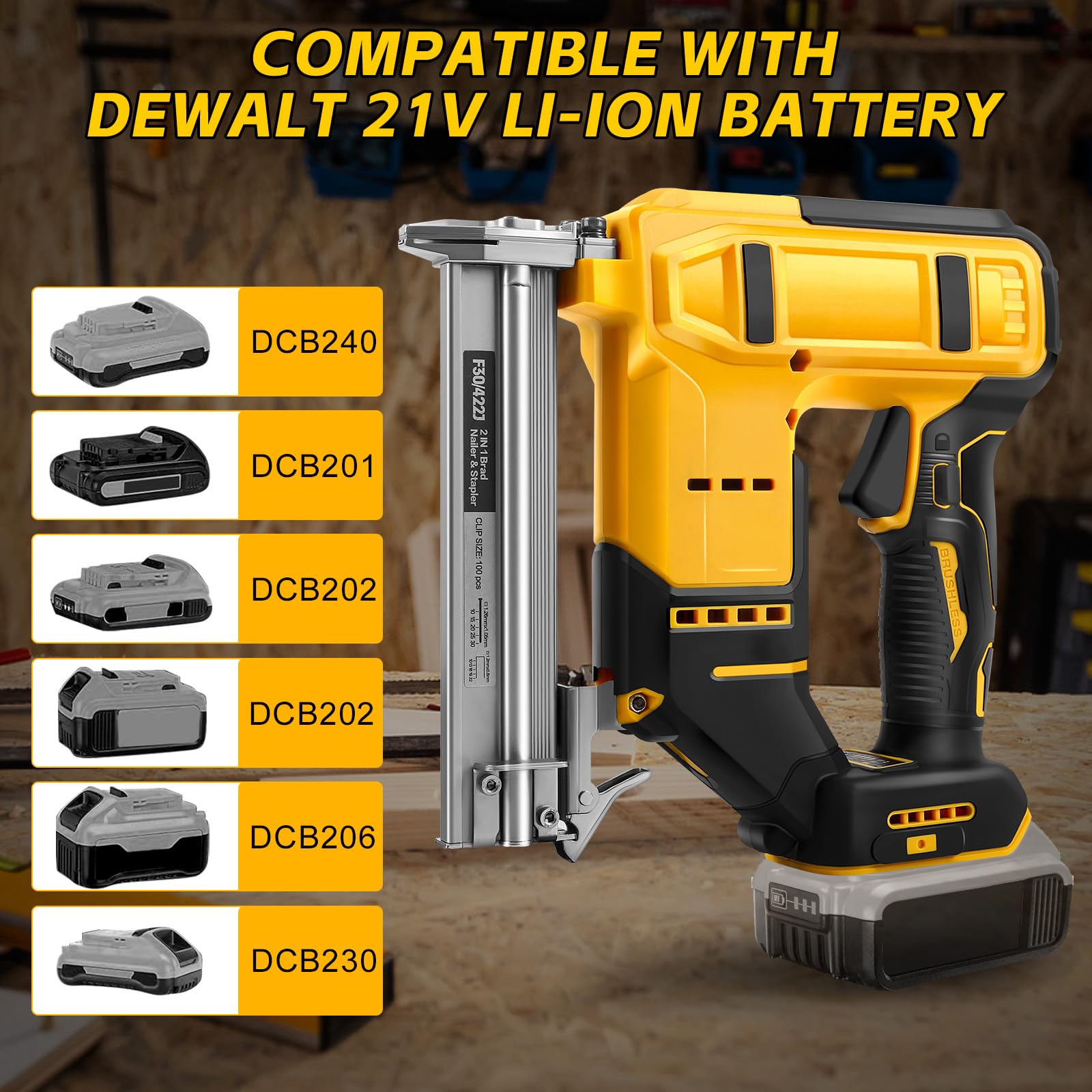 18 GA Draadloze Brad Nailer voor Dewalt 20V batterij (geen batterij