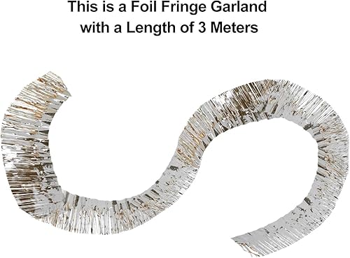 Miniatura 3 de WILLBOND Paquete de 4 guirnaldas de flecos de 10 pies, guirnalda de flecos metálicos de oropel para colgar en la pared, pancarta de flecos para
