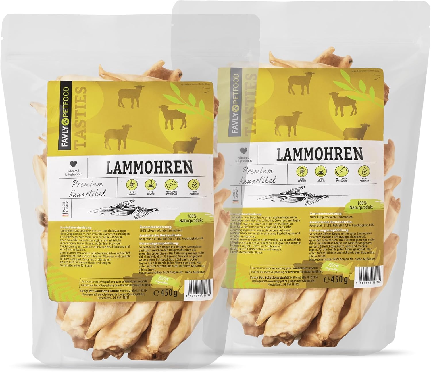 FAVLY – Premium Lammohren 2x450g für Hunde – luftgetrockneter Kauartikel zur Zahnpflege – 100% natürlicher Hundekausnack ohne Zusätze – besonders gut verträglich & hypoallergen