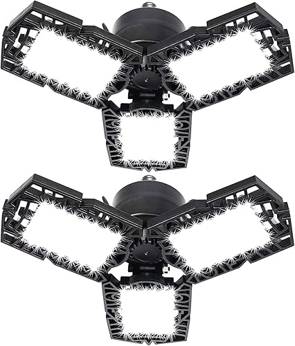 Luces LED de garaje de 50 W - 5000 lúmenes, 6500 K, luz diurna, iluminación LED de techo de garaje de tres hojas, paquete de 2