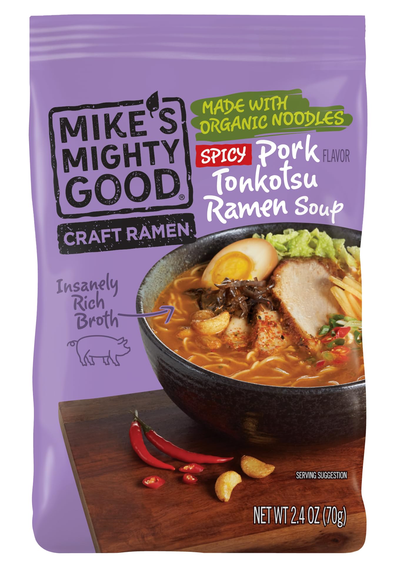 Mike's Mighty Good Craft Ramen, Spicy Pork Tonkotsu Ramen Soup, 2.4 Ounce (Pack of 7)