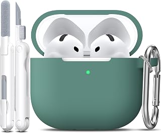 R-fun for AirPods 4 Case Silicone Cover, Pine Green | Compatible with Apple AirPods 4th Generation with Keychain & Cleaner Kit, Wireless Charging Compatible