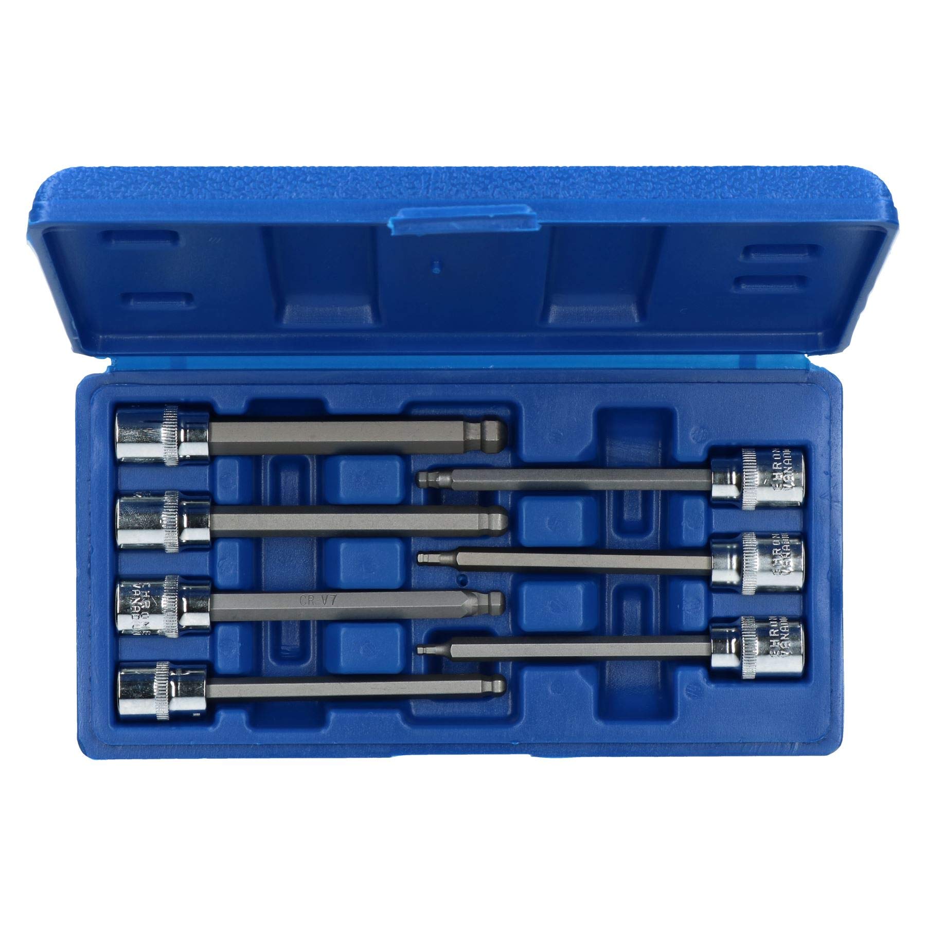 Ab Tools Silver 7Pc 3/8" Drive Ball Ended Metric Extra Long Allen Hex Keys 3Mm - 10Mm Size 7