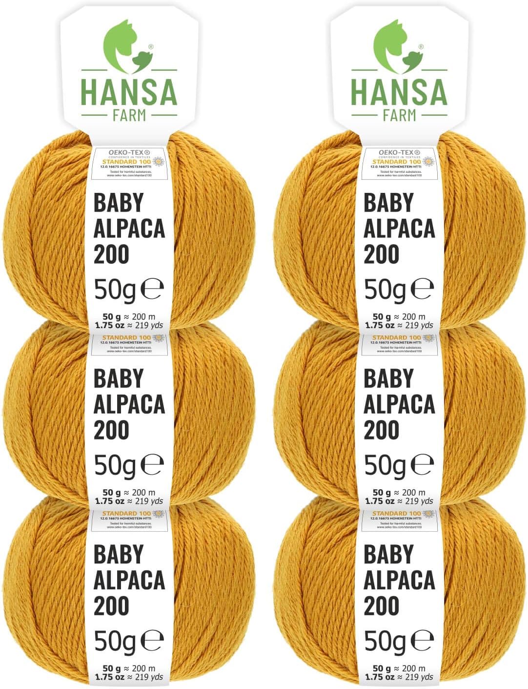 fairalpaka, DK, knitting wool, 300 g (6 x 50 g), 100 % baby alpaca wool, Alpaca, Cf113 Dunkelgelb, Fingering - 200m auf 50g