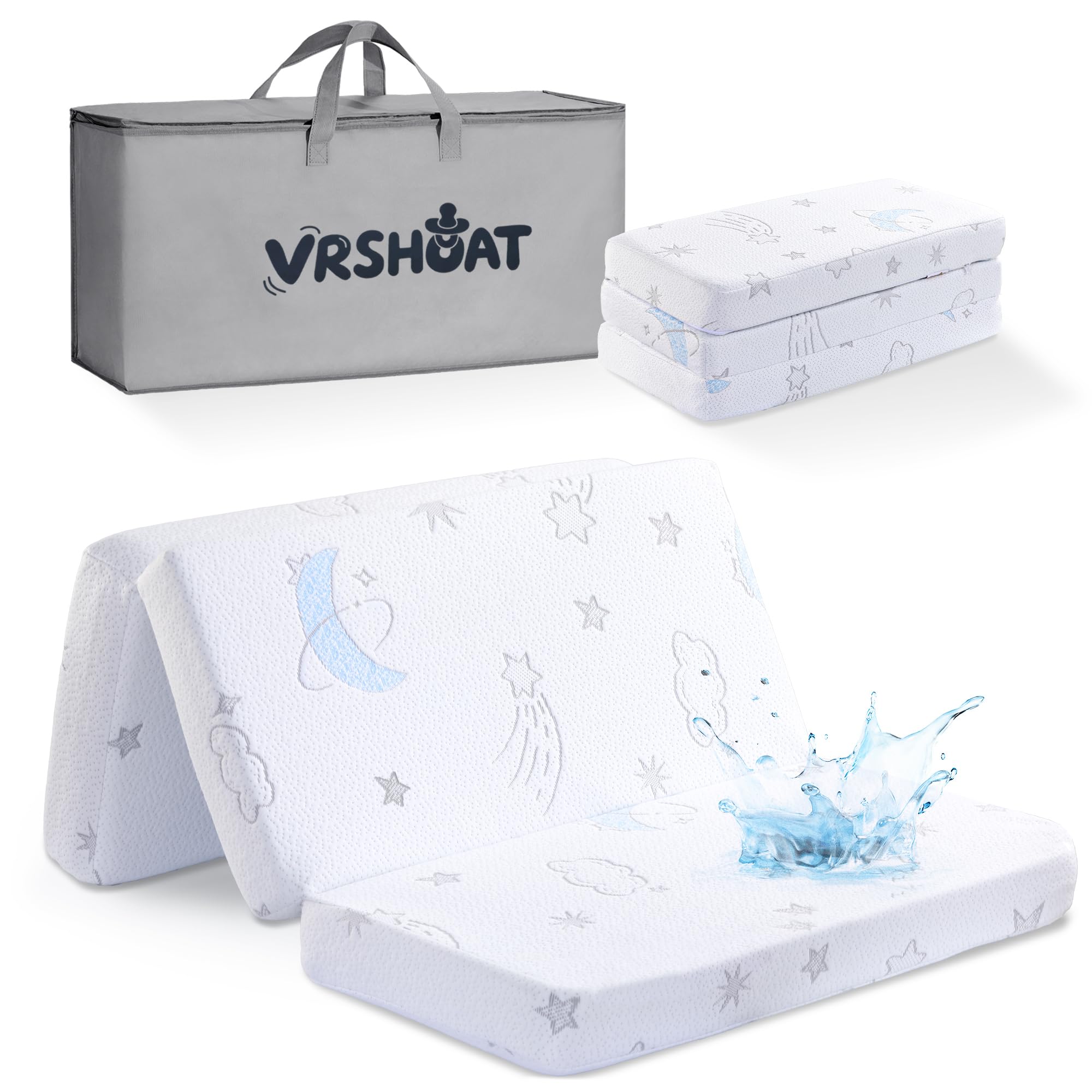Trifold Pack and Play Mattress 38"x26", Pack N Play Mattress for Baby Toddler with Waterproof Washable Breathable Cover, Portable Travel Crib Mattress Pad for Playpen