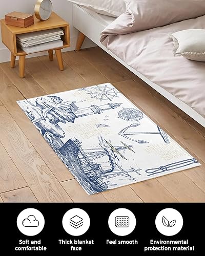 Miniatura 4 de DIFNARY Tapete de baño retro Light-House con ancla náutica costera azul oceánico para baño, antideslizante, absorbente, suave, felpudo decorativo