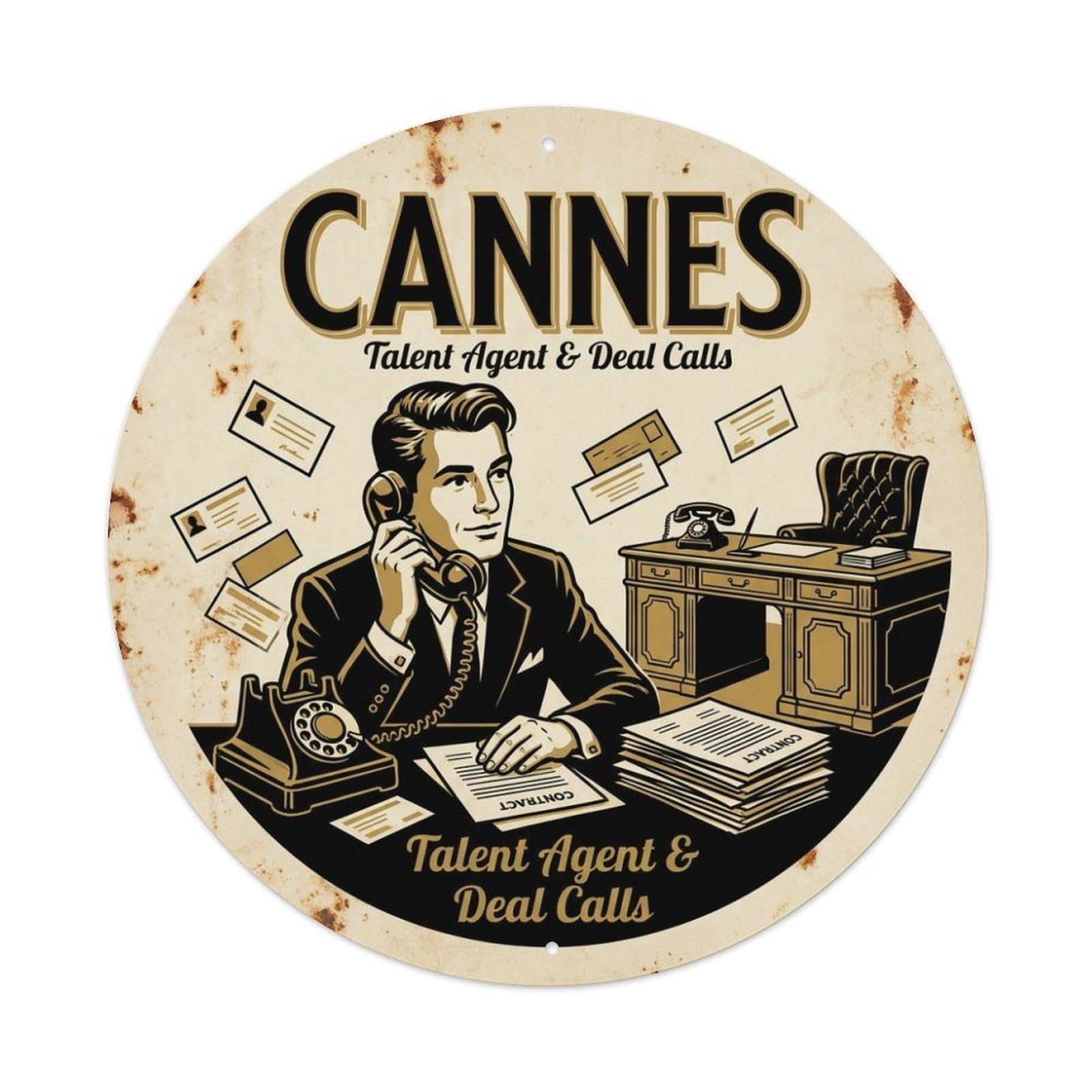Cannes Riviera Culture Travel Talent Agent Deal Calls Metal Tin Sign