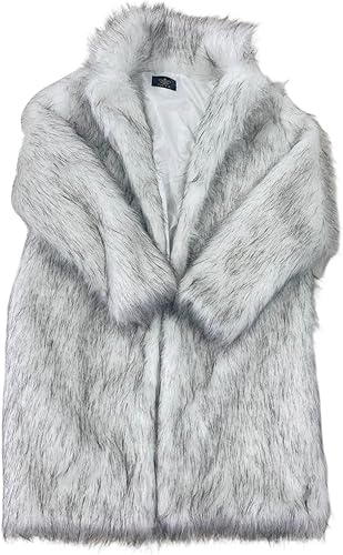 Miniatura 7 de EELHOE Men's Winter Warm Faux Fur Coat Open Front Heavyweight Fluffy Overcoat Casual Turn-Down Collar Outerwear with Pockets