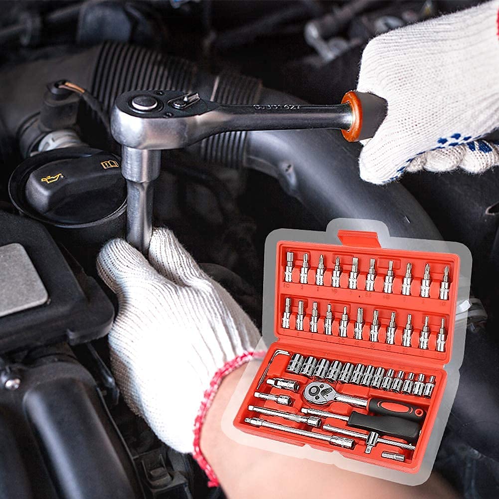 Kixre Socket wrench set 46 pcs 1/4" with ratchet and adapter made of chrome vanadium steel I Socket wrench inserts I with tool box (B0BFNYH42J) Amazon Price History, Amazon Price Tracker