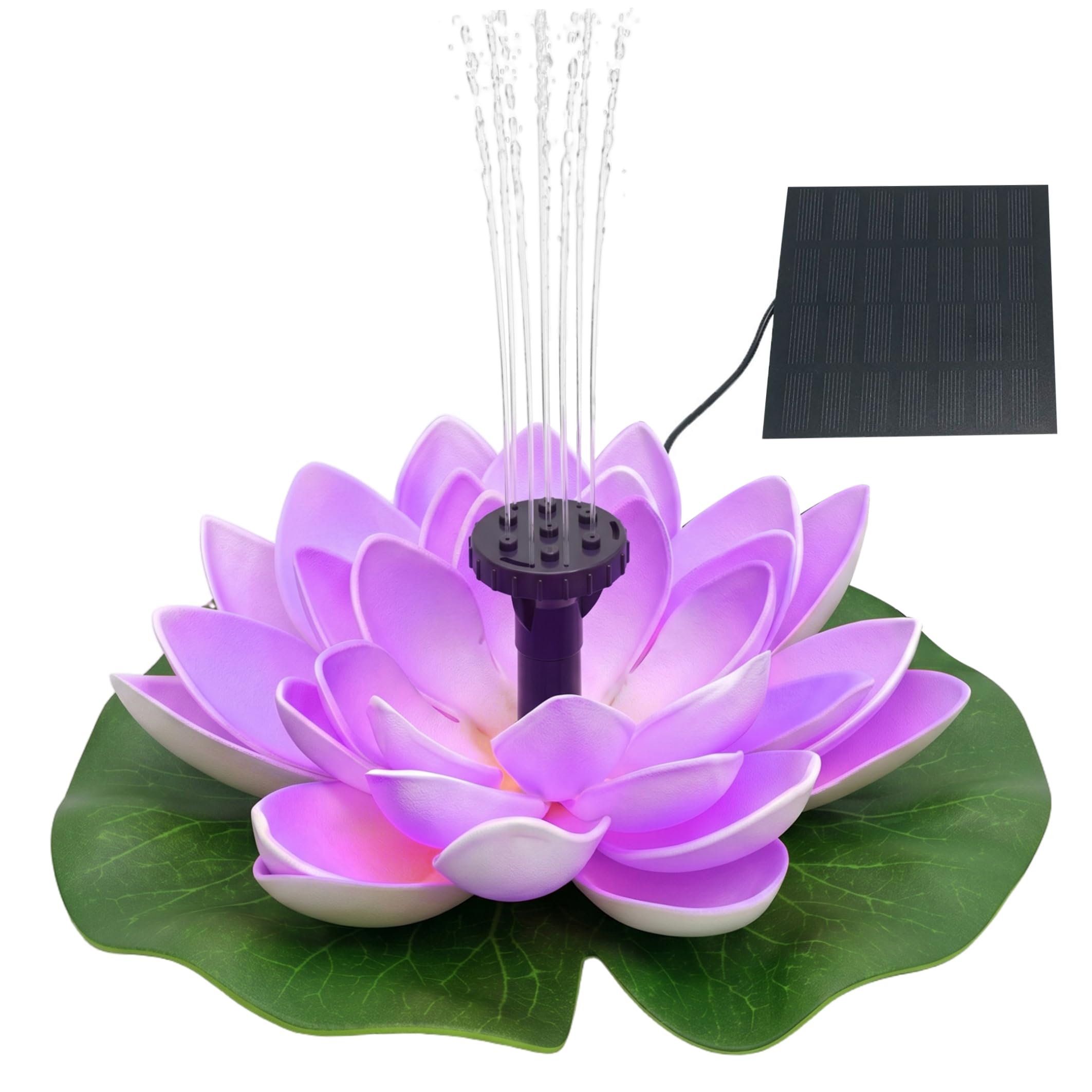Small Solar Fountain for Bird Bath, Lotus Floating Solar Fountain with 6 Adjustable Nozzles, Powered Garden Water Feature, 1.5w, Purple
