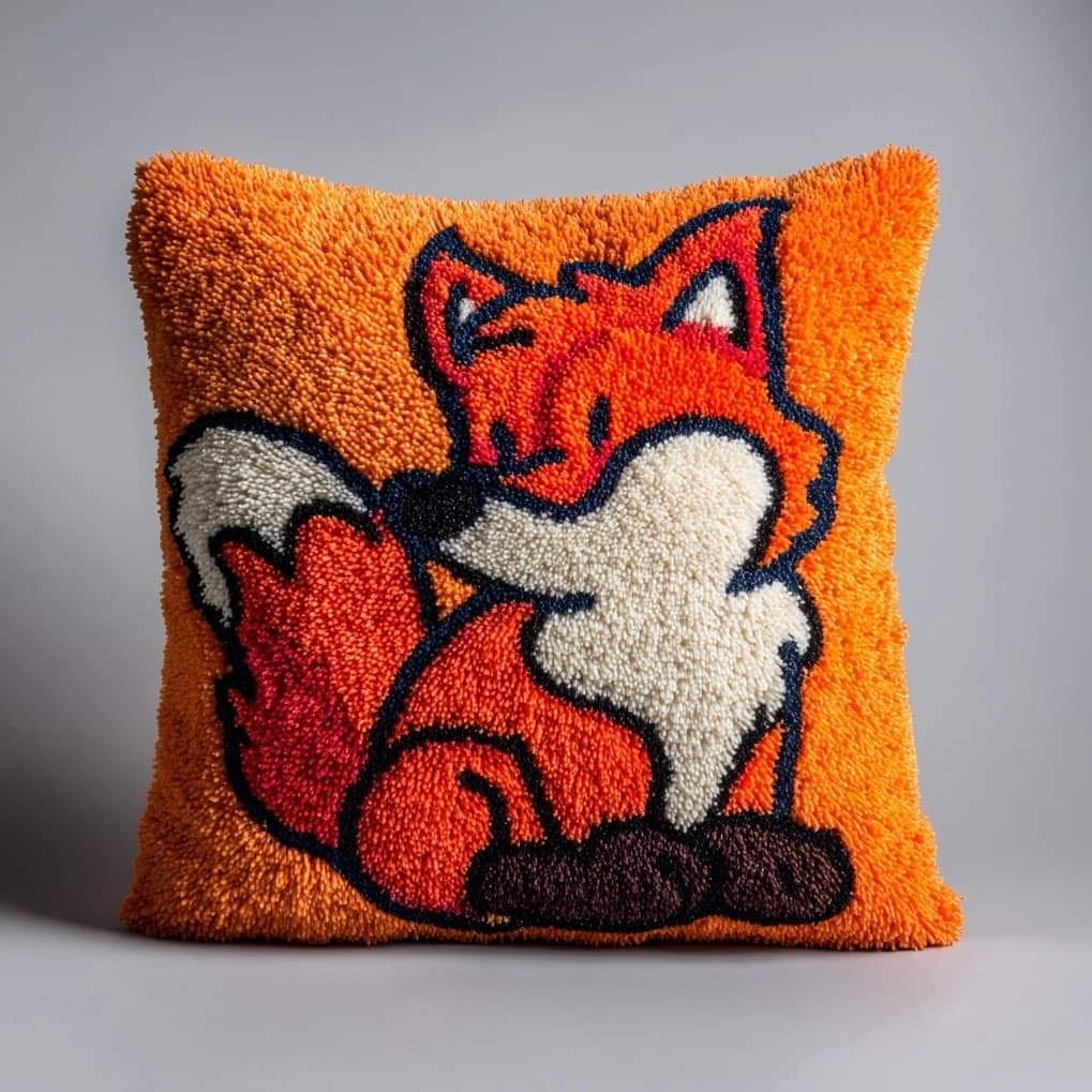 AxiangziK Latch Hook Pillow Making Kit 43x43cm,Cute Fox
