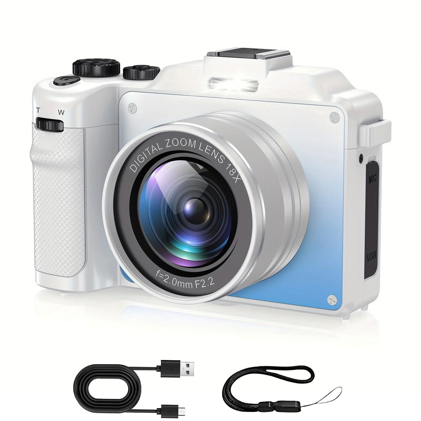 – Bewinner 4K Digital Camera 48MP Vlogging Camera with 18X Autofocus Anti-Shake Dual Lens for Travel & Party (White)