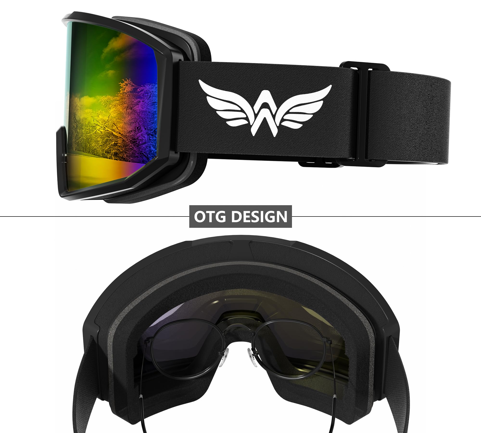 Lunettes de ski et de planche à neige pour hommes, femmes, adultes et jeunes – Protection à 100 % contre les rayons UV/anti-buée/vision large