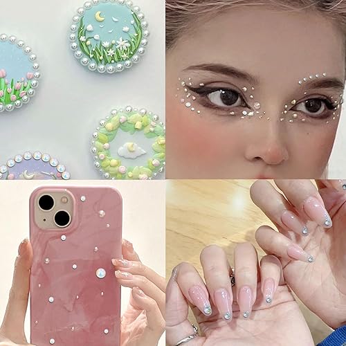 Miniatura 7 de 2100 calcomanías autoadhesivas de perlas y diamantes de imitación, perlas de imitación para el cabello, perlas para el cabello, perlas faciales para