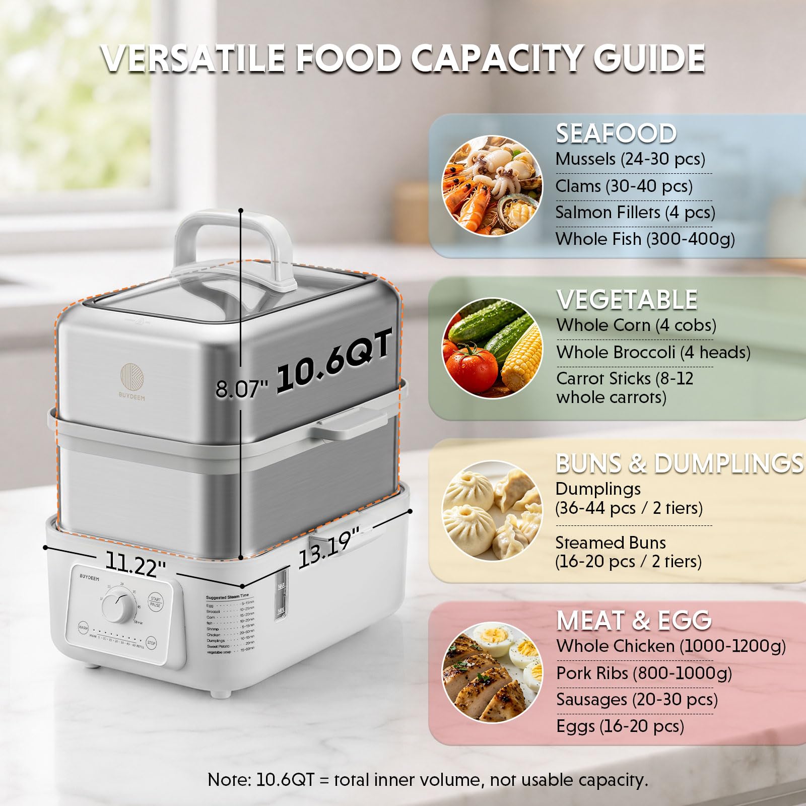 BUYDEEM Electric Food Steamer - 10.6L, 7 Timings -6