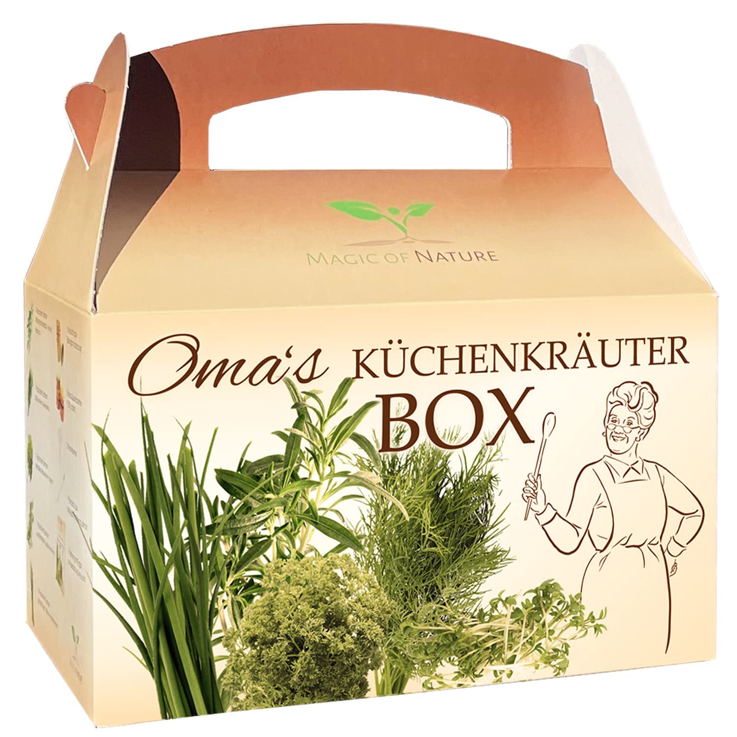 Magic of Nature Oma`s pudełko na zioła kuchenne – zestaw do uprawy – 5 rodzajów świeżych ziół BIO – do samodzielnej uprawy lub na prezent
