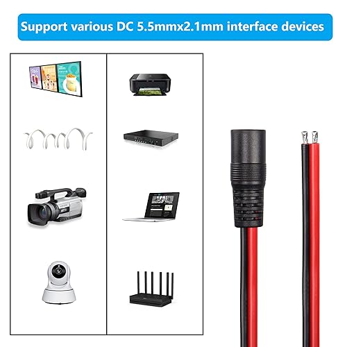 Miniatura 5 de CERRXIAN DC5521 - Cable de alimentación de 3.2 pies, 14 AWG, 0.217 in x 0.083 in, CC hembra de cable desnudo, cable de alimentación de extremo