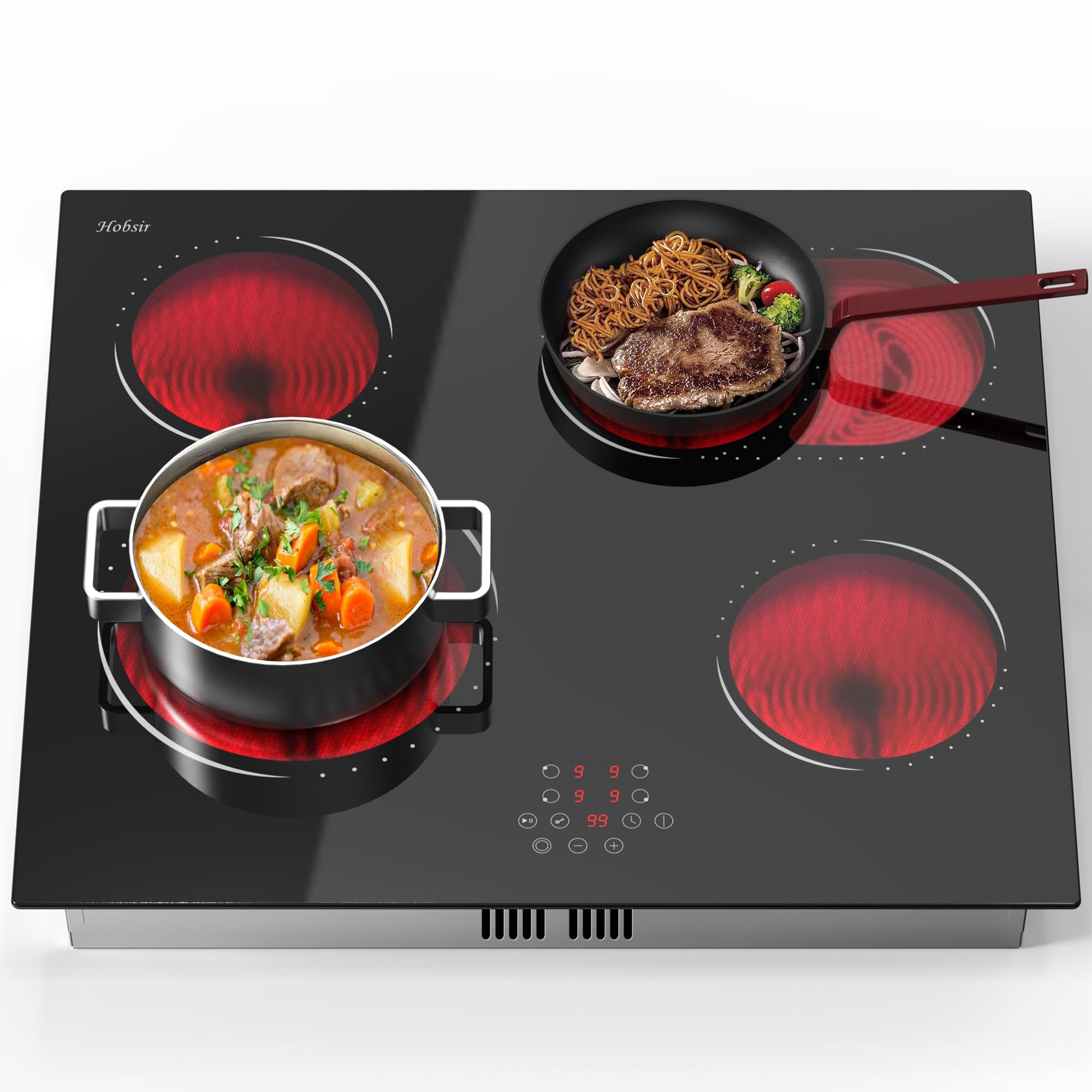 Double Ceramic Hob, 3200W Plug in Electric Hob 60cm Built-in Cooktops with 2 Burners, 9 Power Levels, Timer, Safety Lock & Sensor Touch Control, 220-240V — view 10