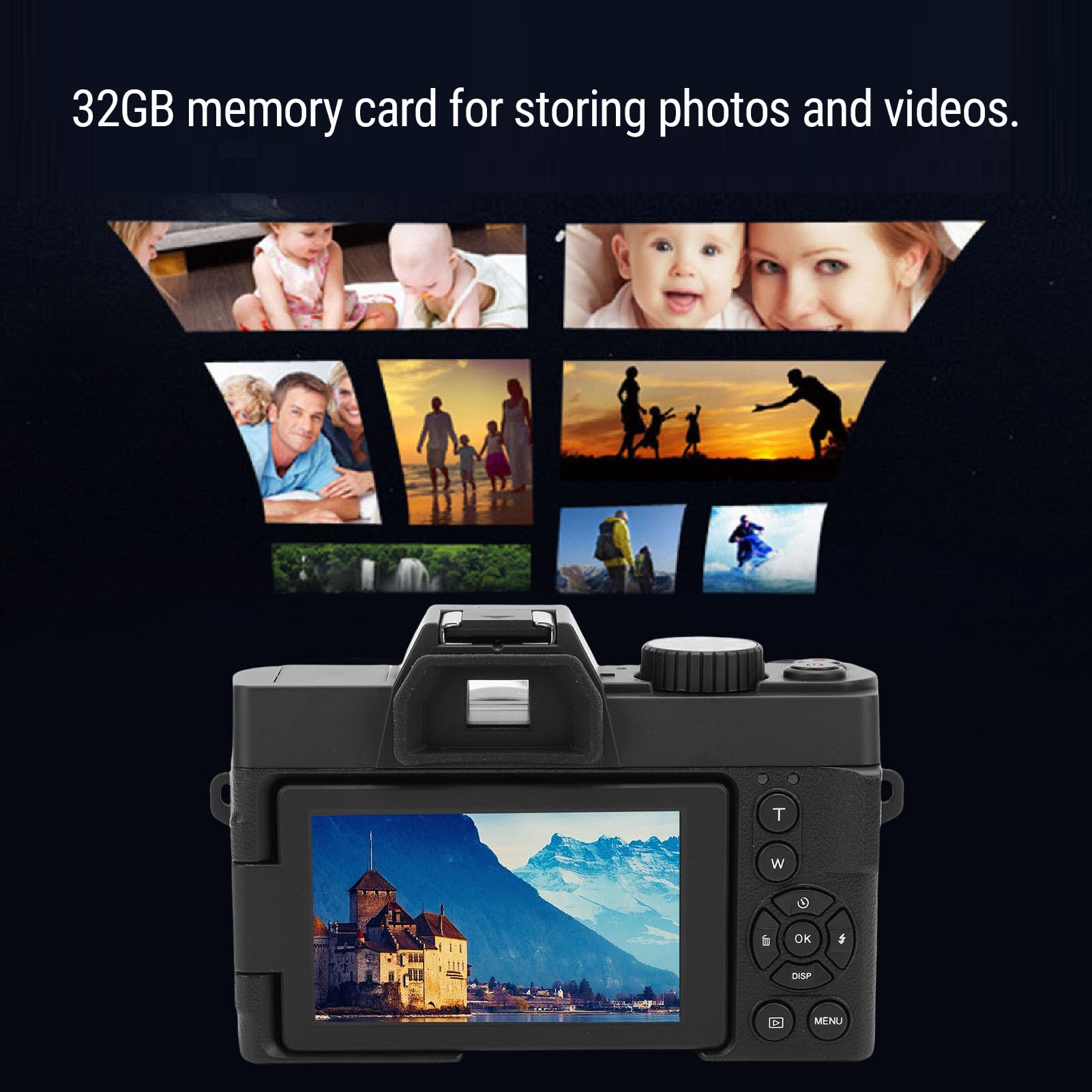 Lazmin112 Fotocamera Mirrorless, Fotocamera per Vlogging 4K da 48 MP per Fotografia, Zoom 16X, 32 GB Incorporati, 2 Batterie, Foto e Video, per Viaggi