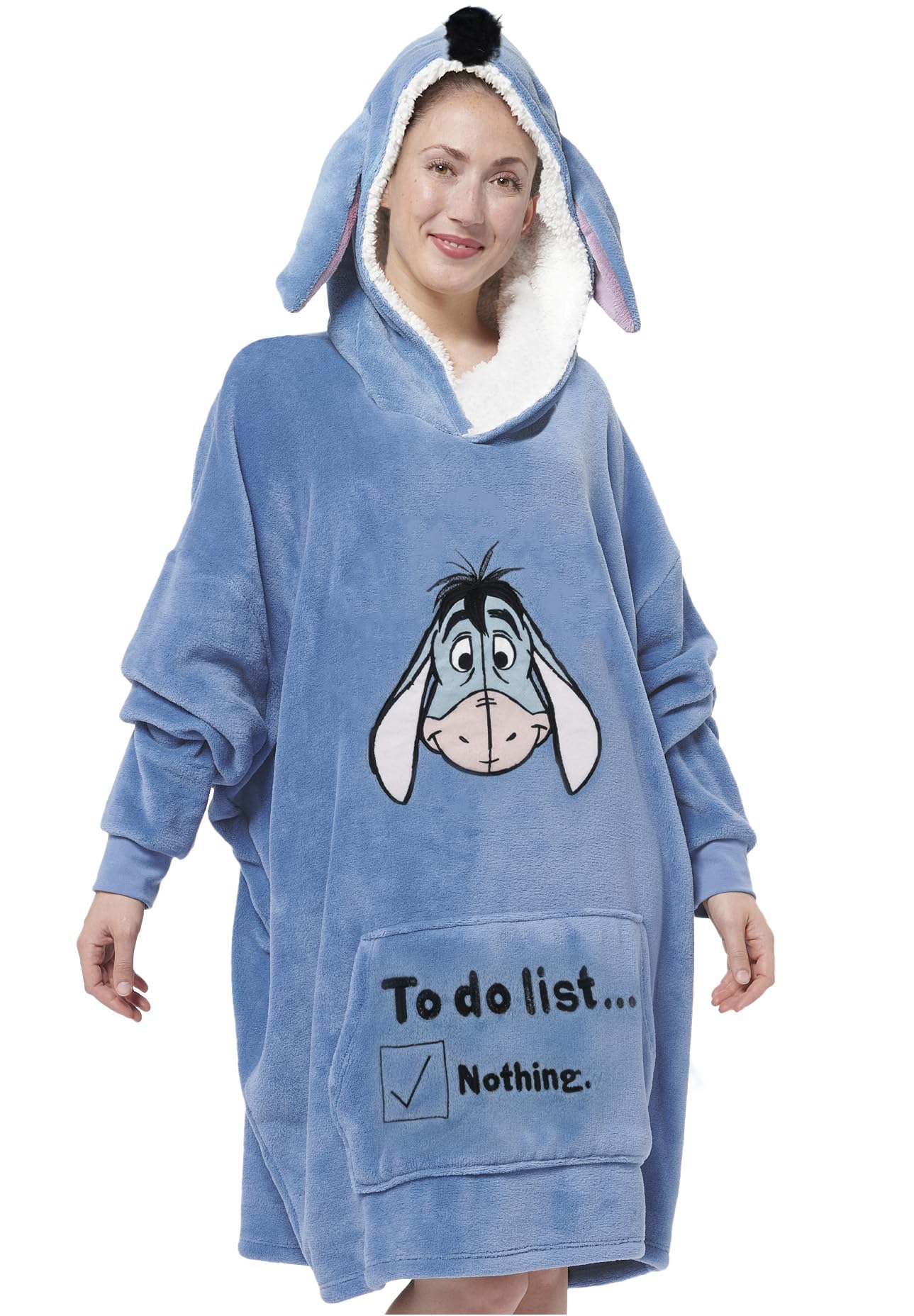 Disney I-Aah âne Oversize Hoodie Cozy avec Oreilles pour Femmes - Winnie Puuh Surdimensionné Pull Douillet Pull Couverture Moelleux Bleu pour Femmes