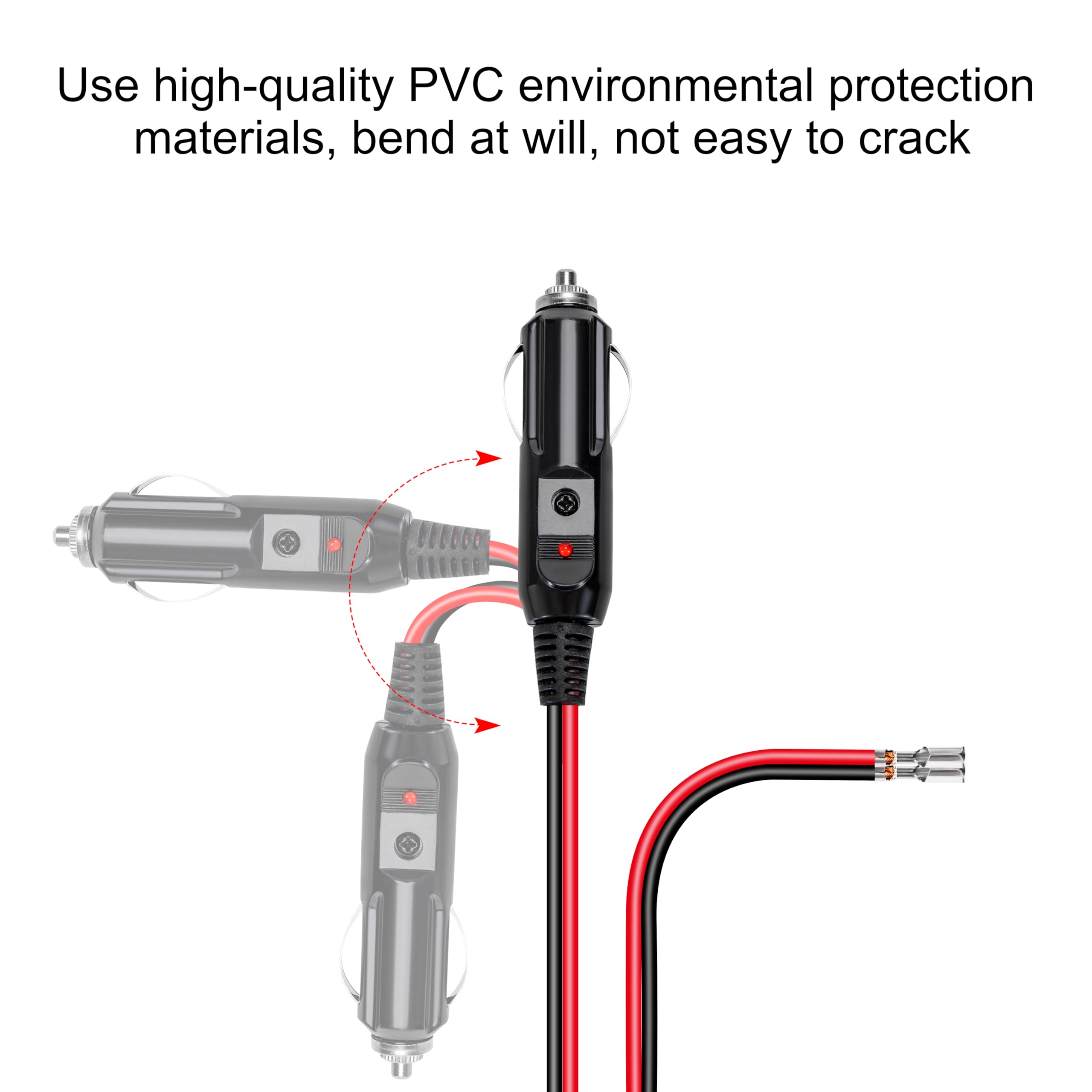 Spina Accendisigari 12V/24V Con Fusibile 15A, Adattatore Con LED, Cavo 30 Cm 16 AWG – Per Auto, Camper, Camion, DVR - 2