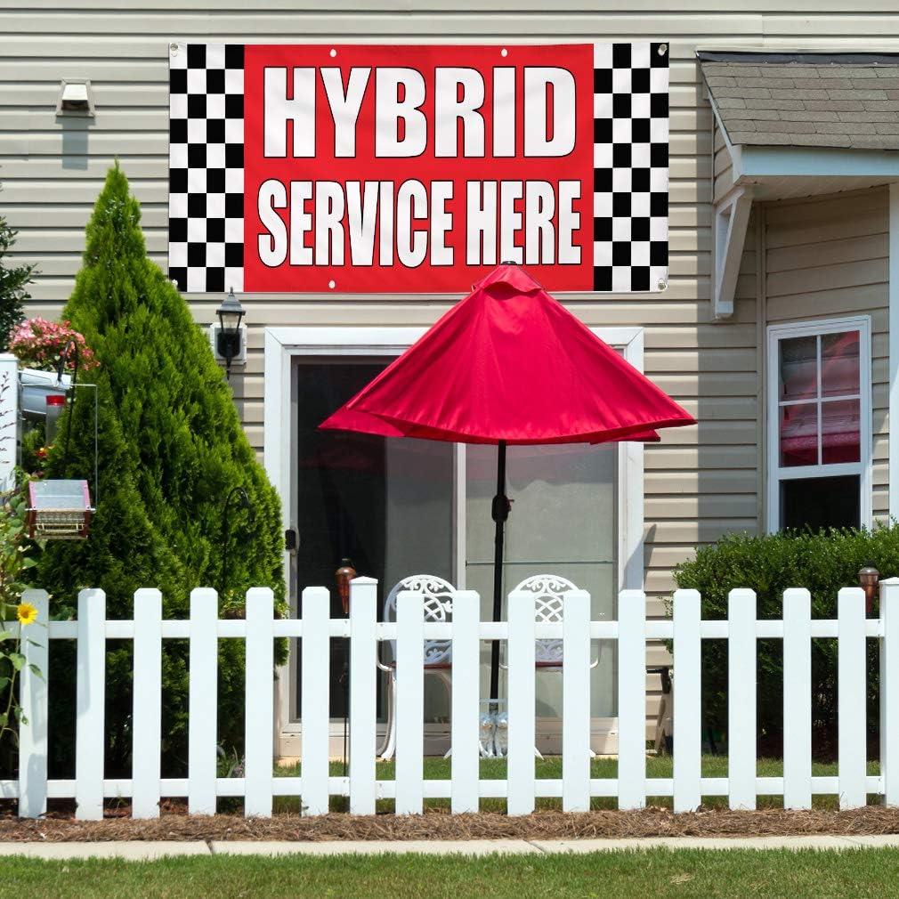 Vinyl Banner Multiple Sizes Hybrid Service Here Auto Body Shop Car Repair A Automotive Outdoor Weatherproof Industrial Yard Signs Red 4 Grommets 24x36Inches