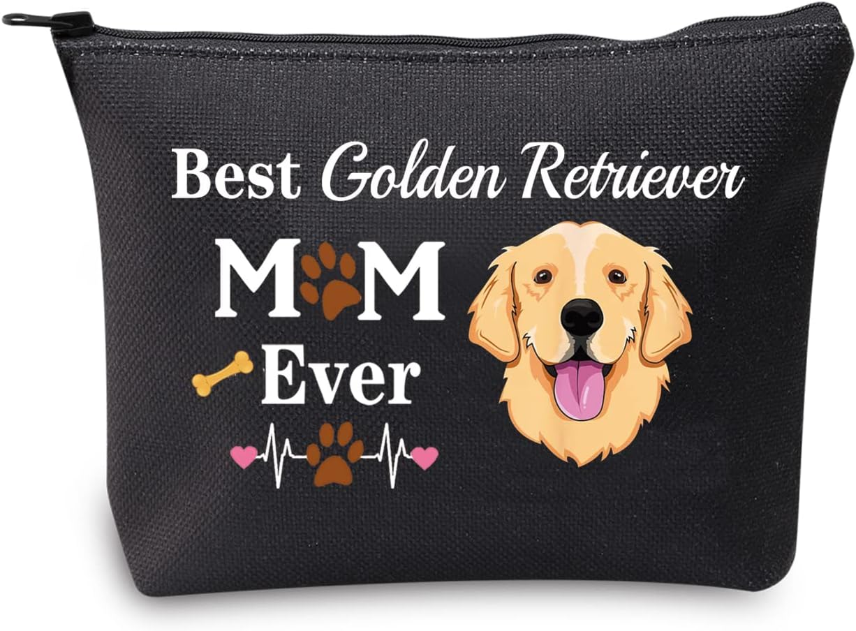 Golden Retriever Mom Gifts Golden Retriever Makeup Bag Best Golden Retriever Mom Ever Cosmetic Bag Golden Retriever Lover Gifts for Golden Retriever Owner Travel Bag (Golden Retriever Mom Black Bag)